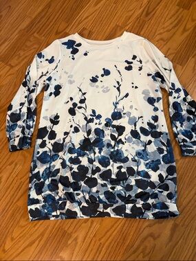 White dress with royal Blue Floral Print NWOT